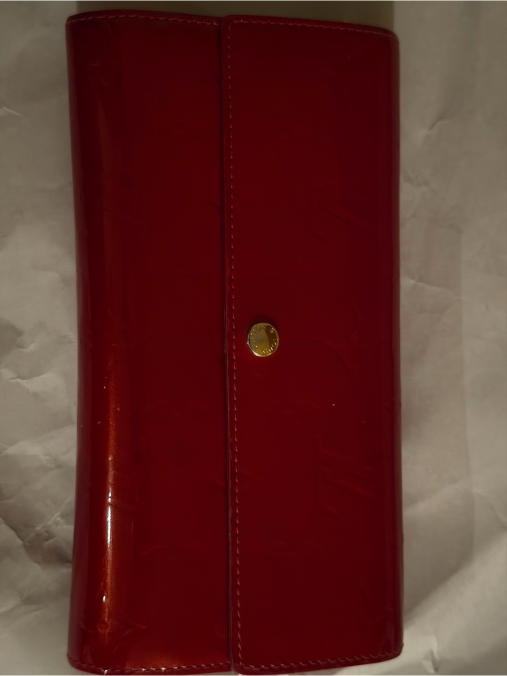 Louis Vuitton Red Patent Wallet with Gold Snap Button